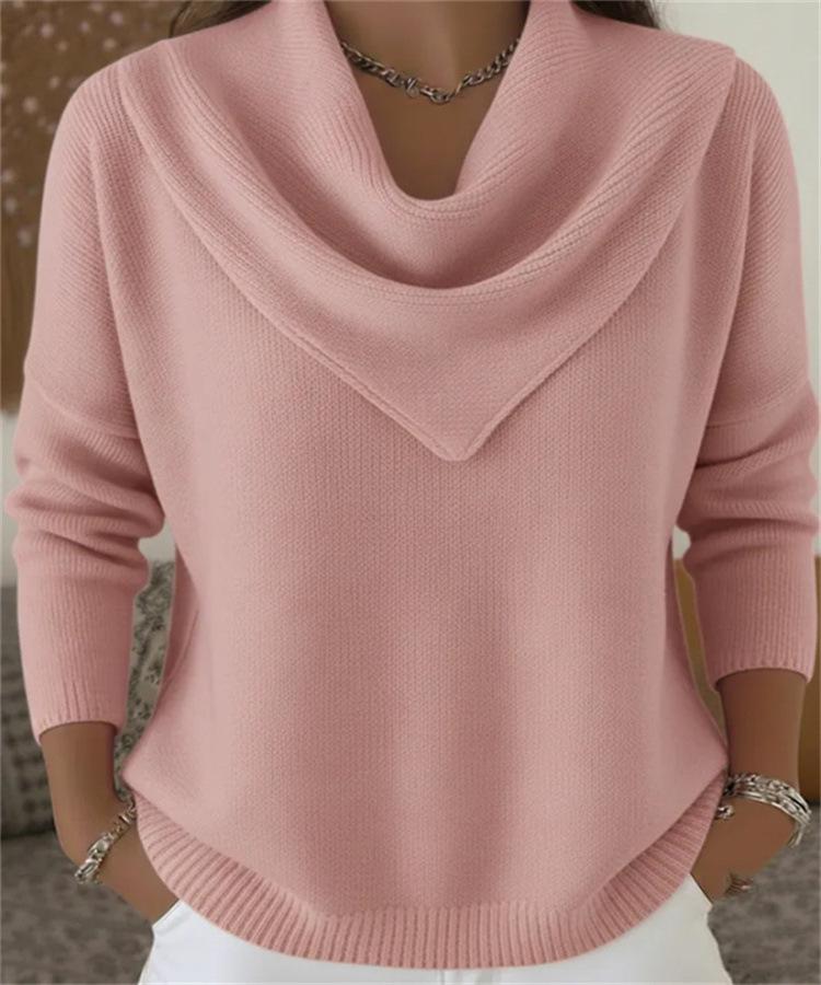 V-neck Waffle Knit Solid Color Pullover Loose Top for Autumn/Winter 2025 Fashion