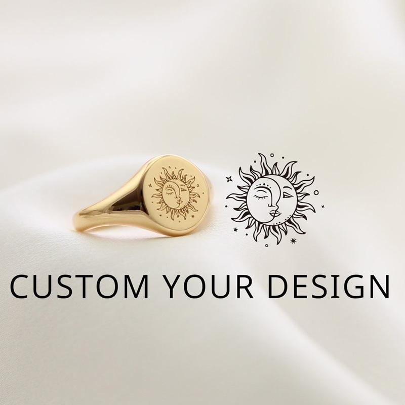 Anello sigillo personalizzato in acciaio inossidabile color oro con incisione iniziale, anello da mignolo per donna