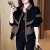 Spring and Autumn Loose Slim Contrasting Women's Thin Jacket Top Polo Collar Splicing Fashionable Age-reducing Jacket