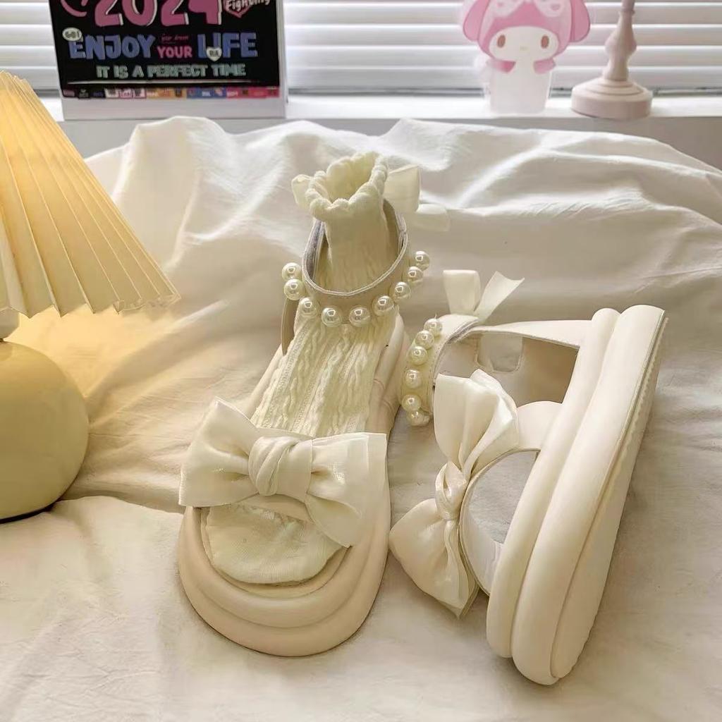 Girls' Sandals Pearl Bow Princess Shoes Summer New Children's Beach Shoes Girls Soft Sole Sandals
