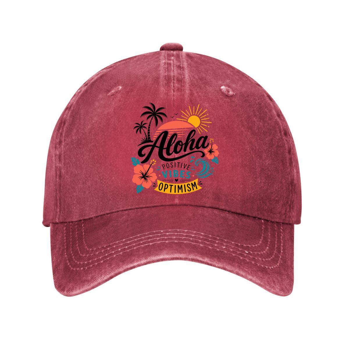 Tropical Island Positivity Script Em Washed Baseball Cap Outdoor For Womens Unisex FeUnisex Dad Hat Adjustable