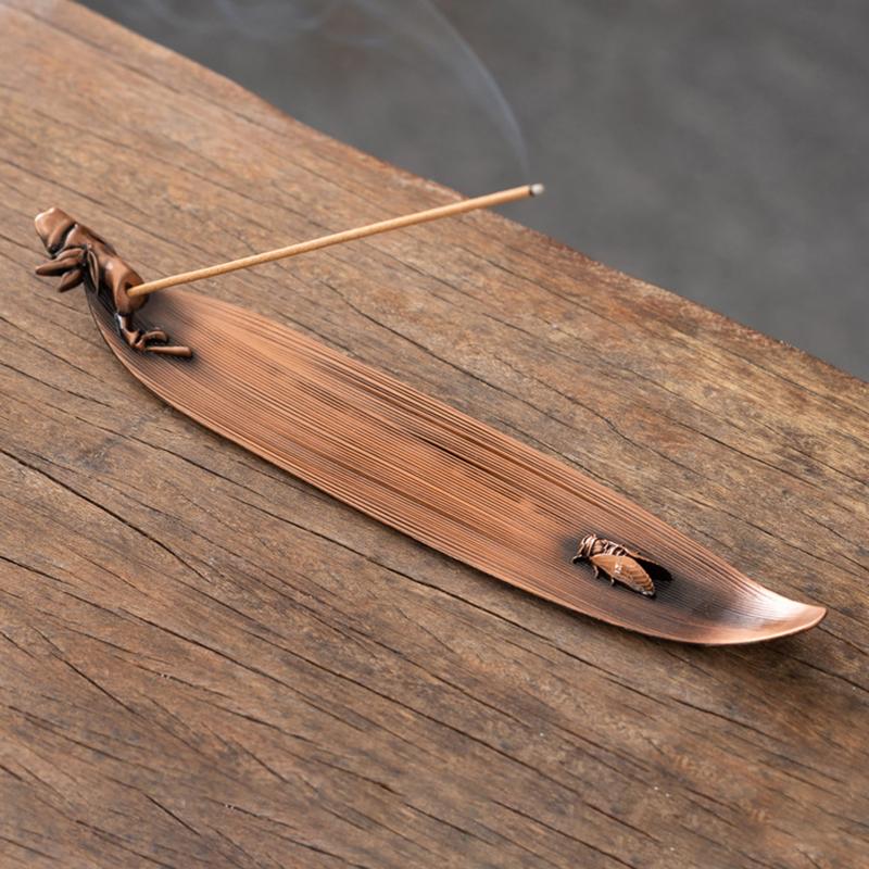 

1 Piece Alloy Bamboo Leaf Incense Burners Creative Incense Holder One Leaf Flat Boat Censer Incense Stick Burner Home Decoration