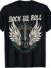 Tricou Grafic Rock and Roll Vintage pentru Bărbați - Tricou Muzical Retro cu Chitară și Aripă
