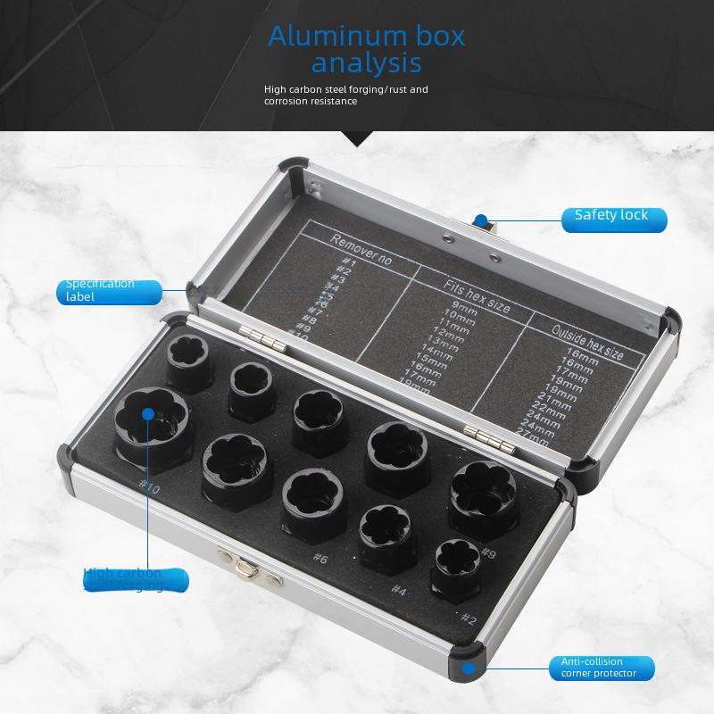 10-Piece Nut & Bolt Extractor Set for Damaged Screws