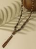 Bohemian Vacation Style Wooden Handmade Bead Pendant Necklace Long Sweater Chain Pu Leather Tassel Boho Jewelry Suitable for Women's Daily