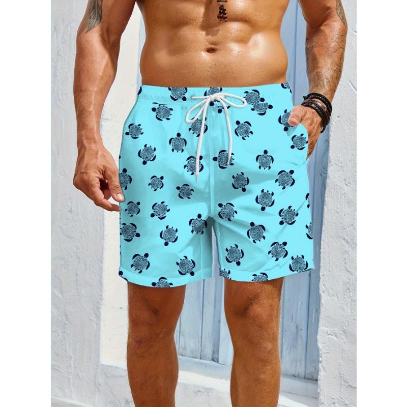 

Men s fashionable summer shorts, turtle print, polyester, pocket drawstring swim trunks S