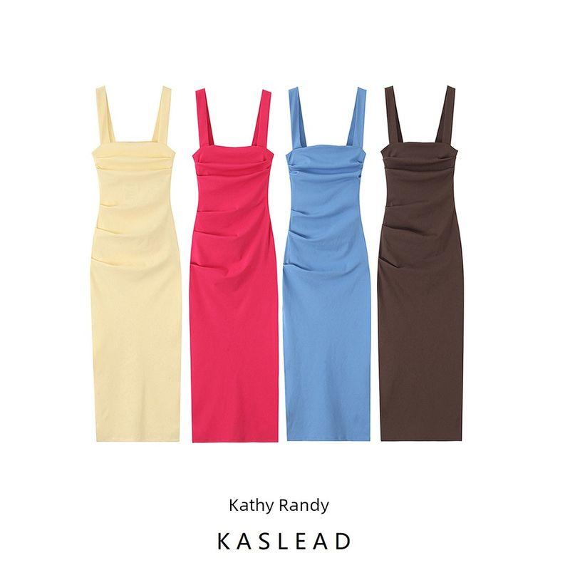 Kaslead New Women clothes Western Style Fashion Slim fit Pleated Midi Dress 3641848