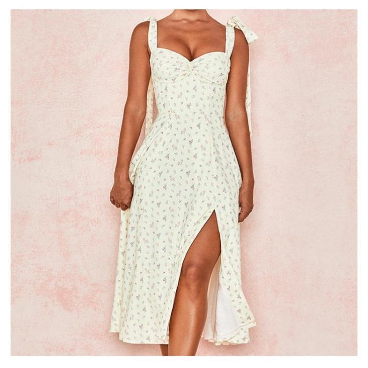 New Women Fashion Europe America Style V Neck Lace Floral Backless Split Dress Female Suspender Bottoming