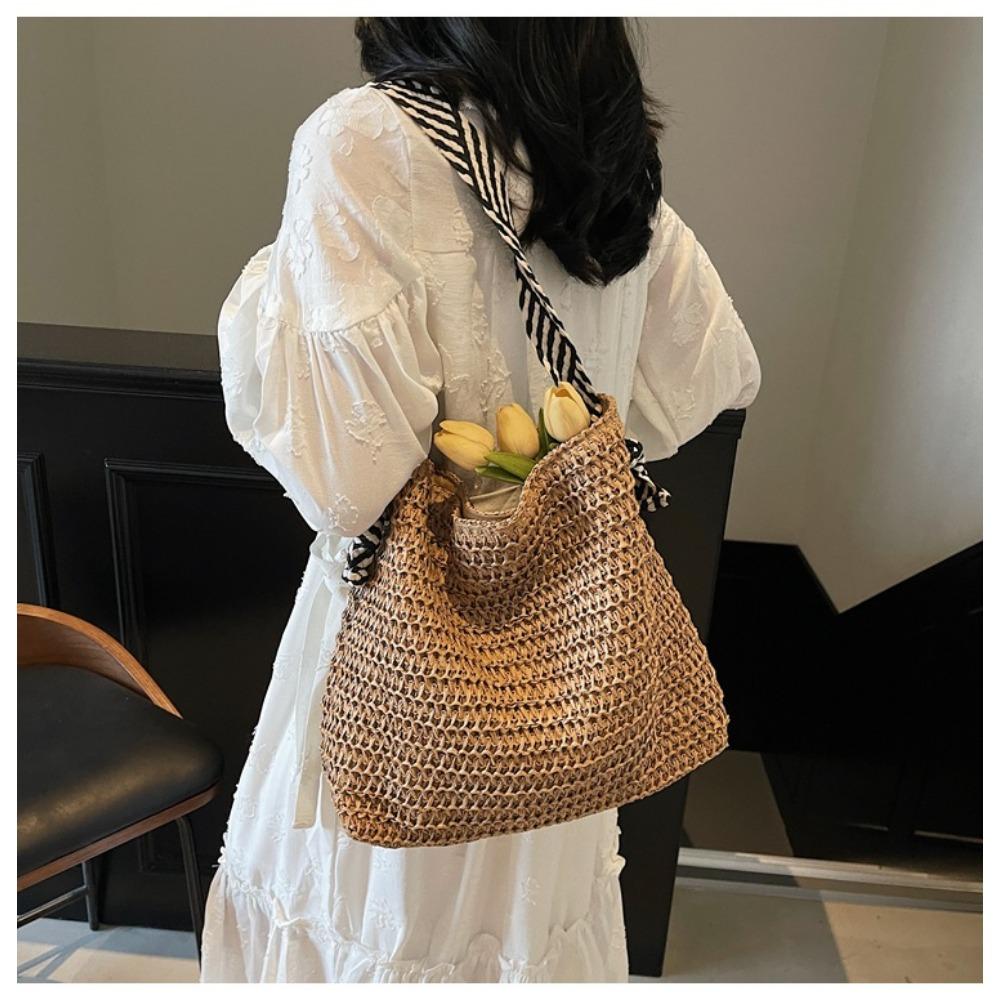 Straw Underarm Big Bag Women's New Summer Woven Shoulder Bag Travel Vacation Beach Bag  For Women, Single Shoulder Satchel, Summer Beach Tote Handbag