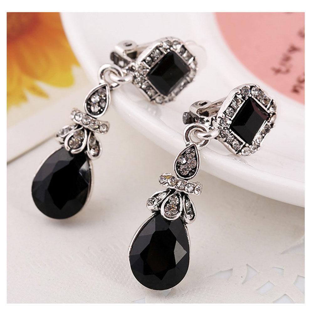 Vintage Black Pendant Ear Clips No Pierced Long Earrings Women Trendy Fashion Accessories Earrings Ear Clips