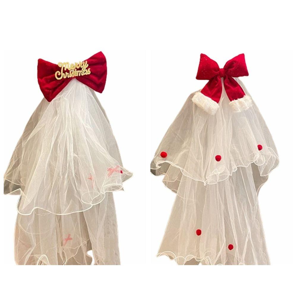 Velvet Christmas Veil Headband Mesh Bow Veil Creative Bridal Tulle Birthday Headdress