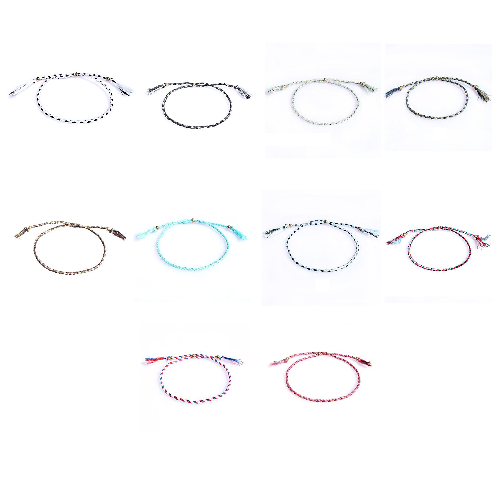 

Набор из 10 многоцветных плетеных браслетов дружбы ручной работы, регулируемые плетеные браслеты на ногу, красочные браслеты A