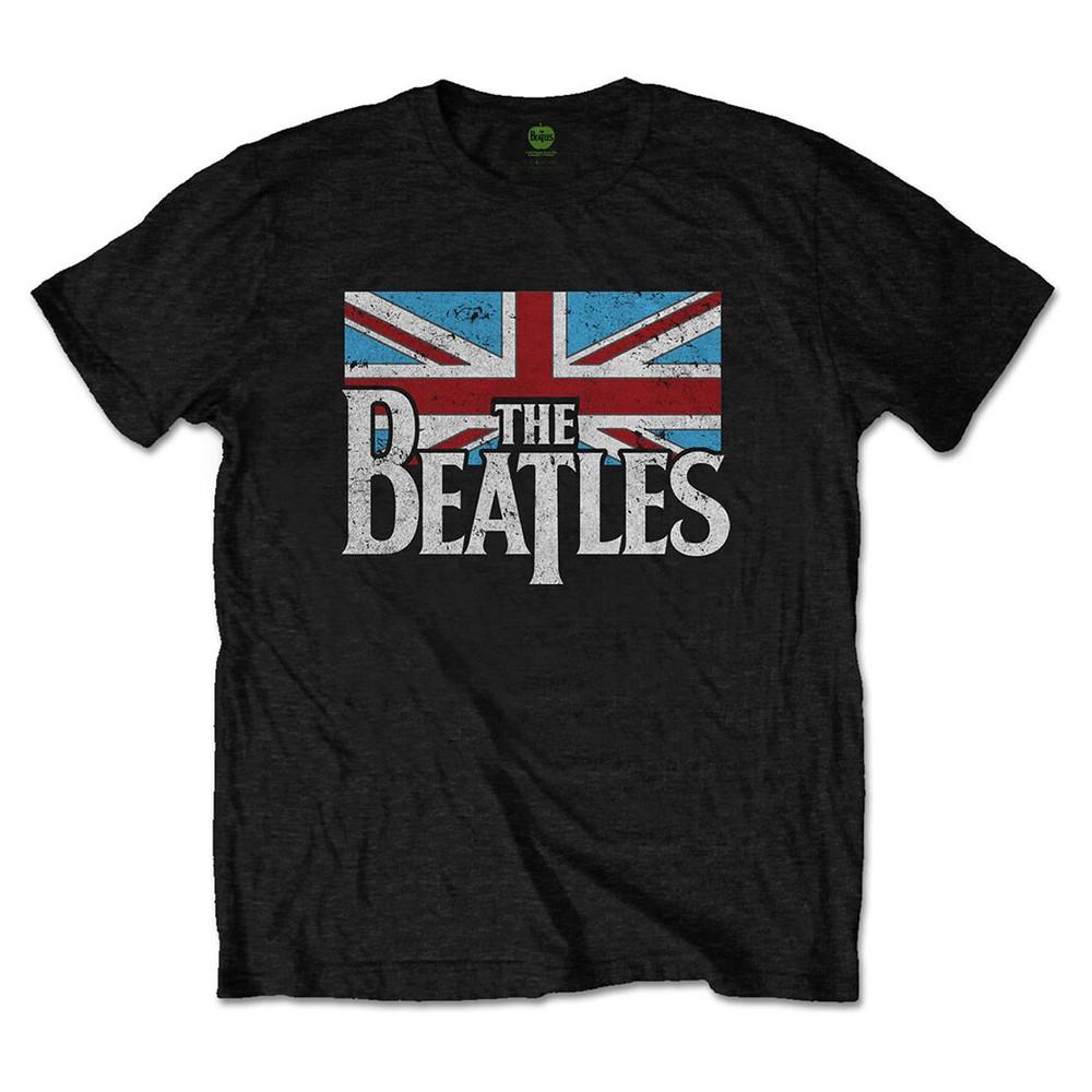 

The Beatles T-Shirt Vintage Flag Logo Official Black New 2XL