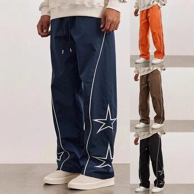 Modne męskie luźne proste spodnie 2025 Wiosna Lato Streetwear Moda Spodnie ze sznurkiem Mężczyźni Gwiazdy Hip Hopu Spodnie z haftem