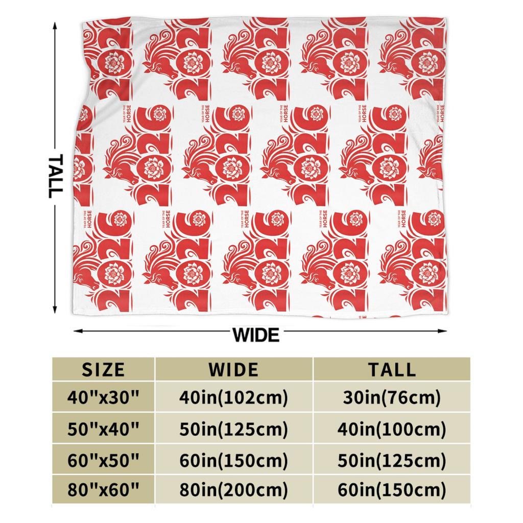 Year of the Horse Chinese New Year Blanket Wool Throw Blanket Bedroom Sofa Personalised Ultra-Soft Warm Bedsprea,