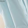 ZANZEA  Women Short Puff Sleeve V Neck Lace Trim Button Down Blouse