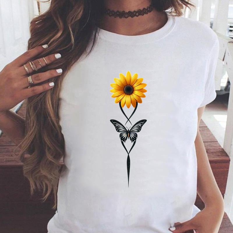 (Asian Size) trend watercolor flower style Graphic Tee Female Casual  Fashion T Clothing Women's Top Print Short Sleeve T-shirts