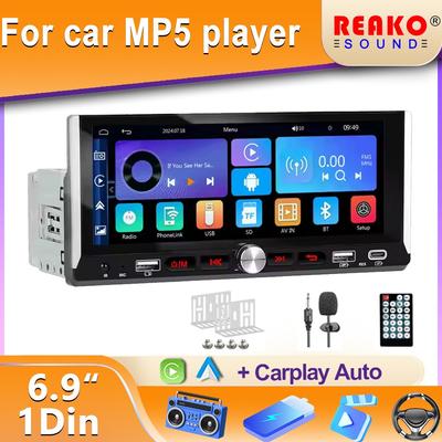 6.9'' 1din 685 Universal Car Radio Stereo Player Carplay Android Auto Mirrorlink FM BT MIC Rear View Color Lights Touch Screen