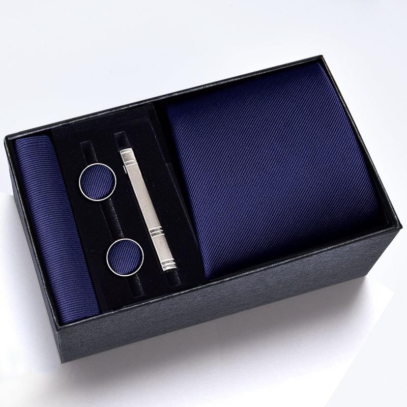 Men's Formal Tie Gift Box: Five-Piece Set with Logo, 8cm Striped Black for Weddings and Business 