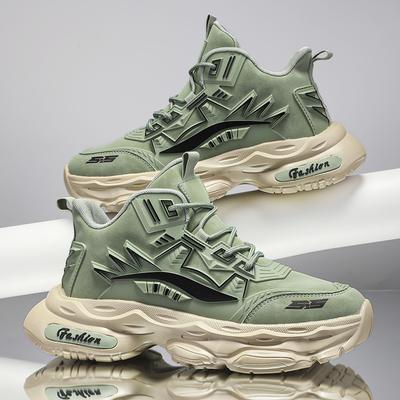 Fashion Autumn and Winter New Leather High-top Thick-soled Versatile Hong Kong Style Men's Sports Shoes Comfortable and Lightweight Men's Mecha Casual