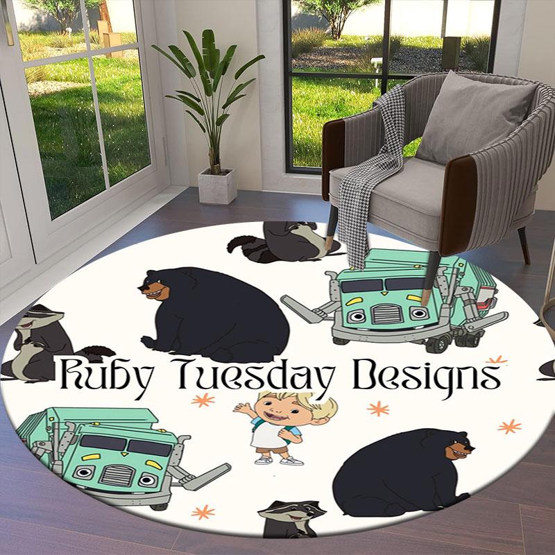 Trash Truck Round Area Rug,Carpet Rug for Living Room Bedroom Sofa Playroom Decor,Non-slip Floor Mat