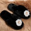 Fashion Fashion Floral Detor Cotton Flip Flops Women Open Toe Non Slip Fur Slides Woman Black White Faux Fur Cotton Slippers Female