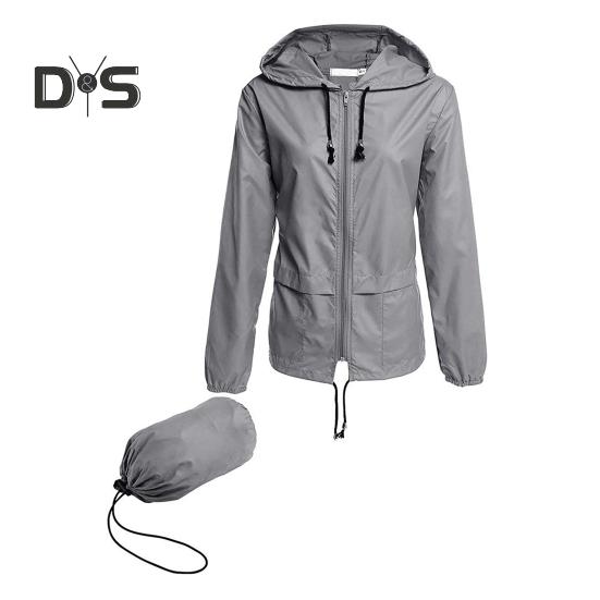 Giacca antipioggia da donna, leggera, comoda, casual, per campeggio, escursionismo, con cappuccio, impermeabile, foderata, antivento, con tasche