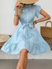 Holiday Breeze Ruffled Dress Summer Women's Elegant Lace Short Sleeve Tie-Up A-Line Dress