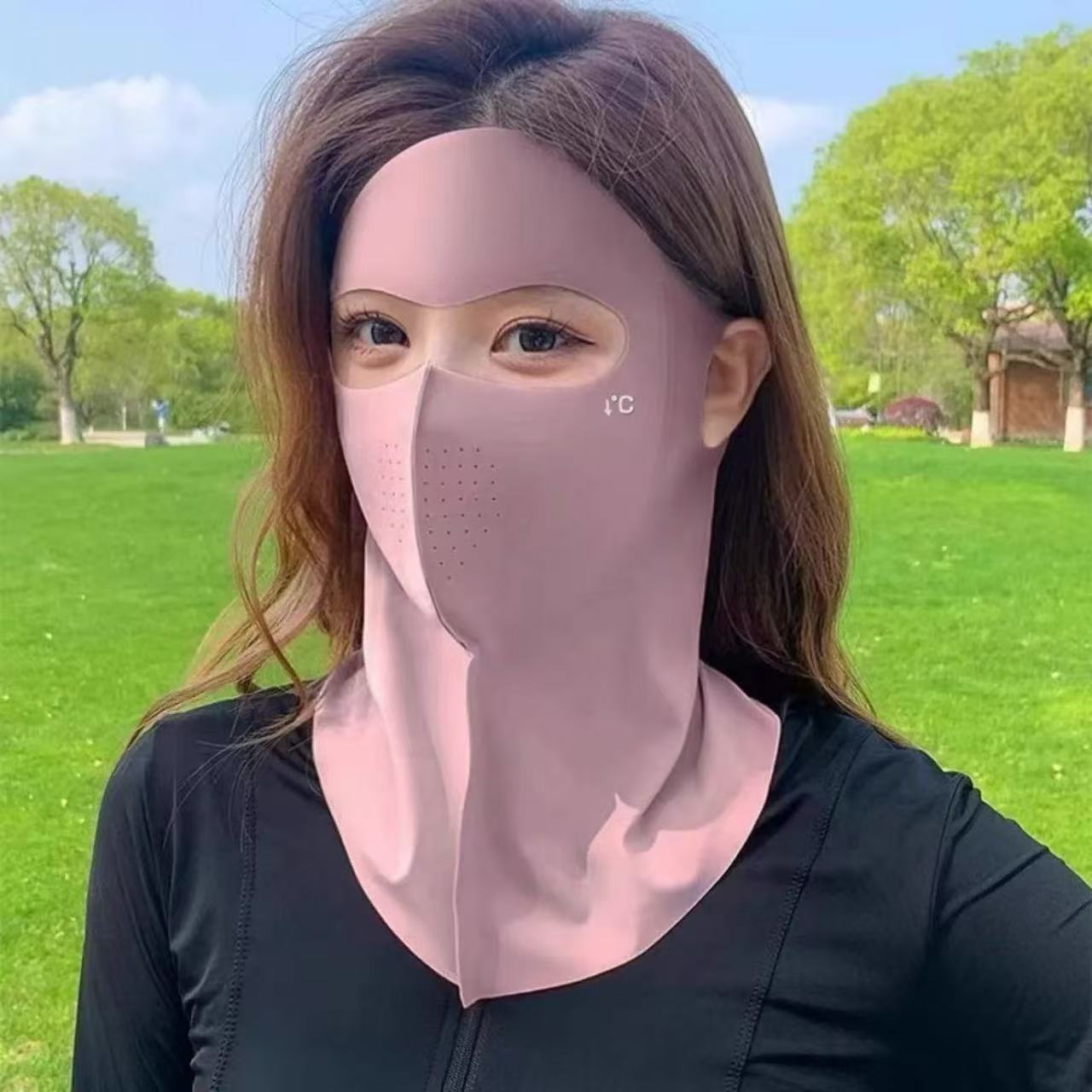 New summer full-face sun protection mask, extended length, neck protection, UV protection, sunshade, breathable, facekini-style cooling mask розовый
