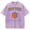 Women'S Cotton Washed T-Shirts All-Math O-Neck Distressed Tops New York Basketball Printing Short Sleeve Summer Female Clothes