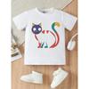 European Sizes Casual and Stylish for Girls, This Cute and Fun Cartoon ABC Kitten Print T-shirt Is a Comfortable and Basic Round Neck Style