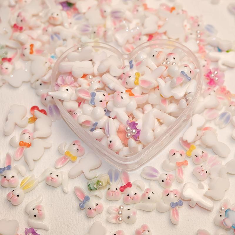 WTEMPO DIY Cute Rabbit Nail Decoration Kit Easter 3D Long Eared Rabbit Nail Accessories Resin Rabbit Head Designs Nail Art Supplies Party Ornaments