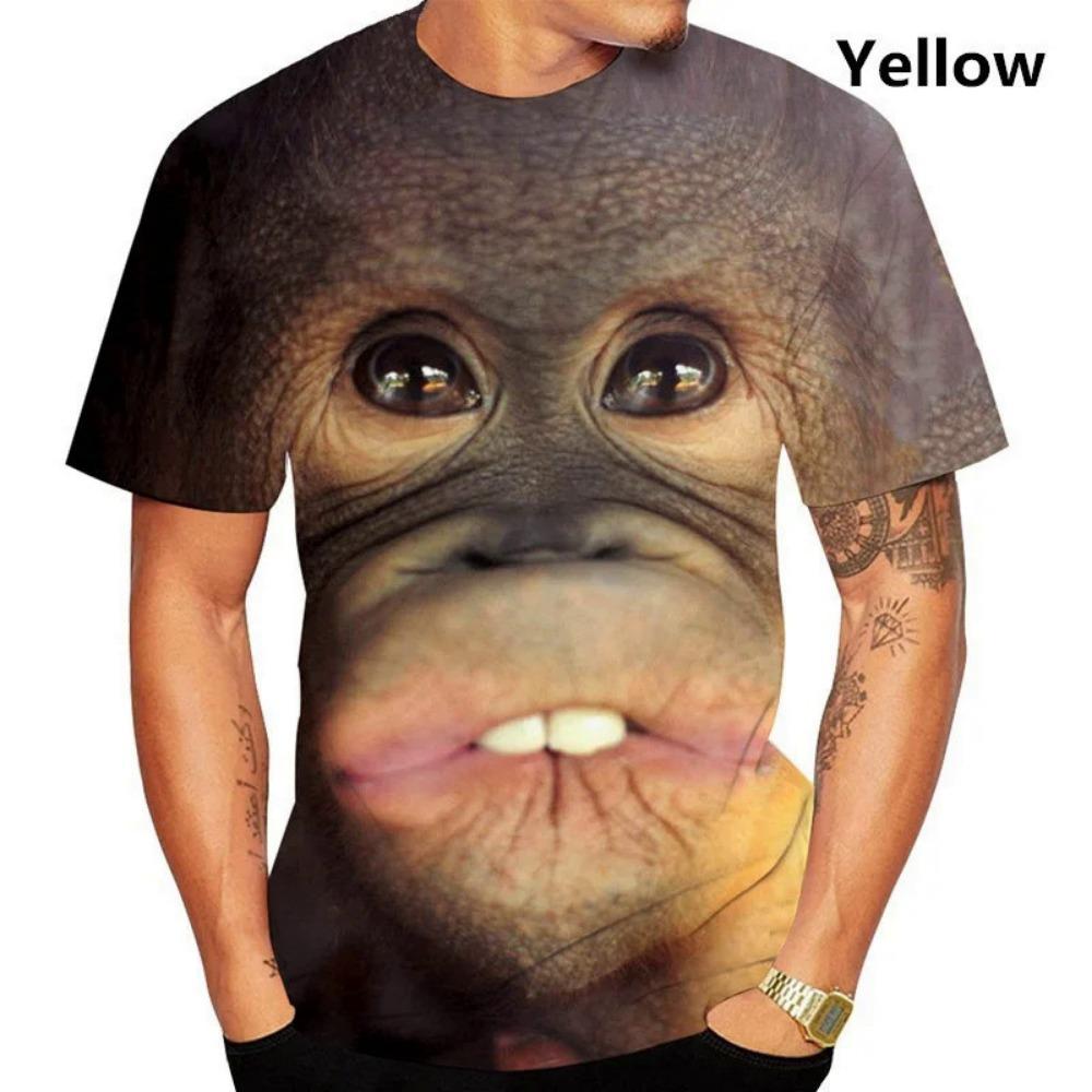 Men's Fun Monkey Lip Printed T-shirt, Orangutan Imitation Gorilla 3D Printed Clothing, Boys' Short Sleeved Unisex Top