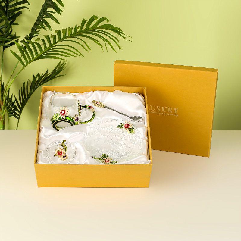 Daisy Enamel Flower Tea Cup - Heat-Resistant Crystal Glass for Home, Office, or Festival Gift