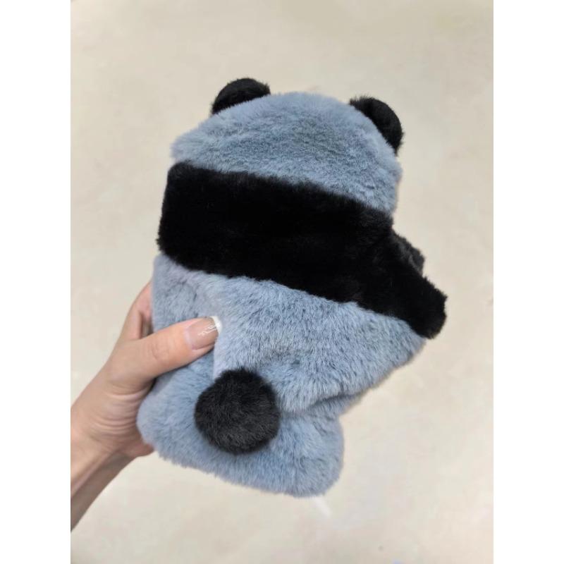 New half-finger cute panda student writing leaking finger gloves cartoon girl riding warm riding plush gloves