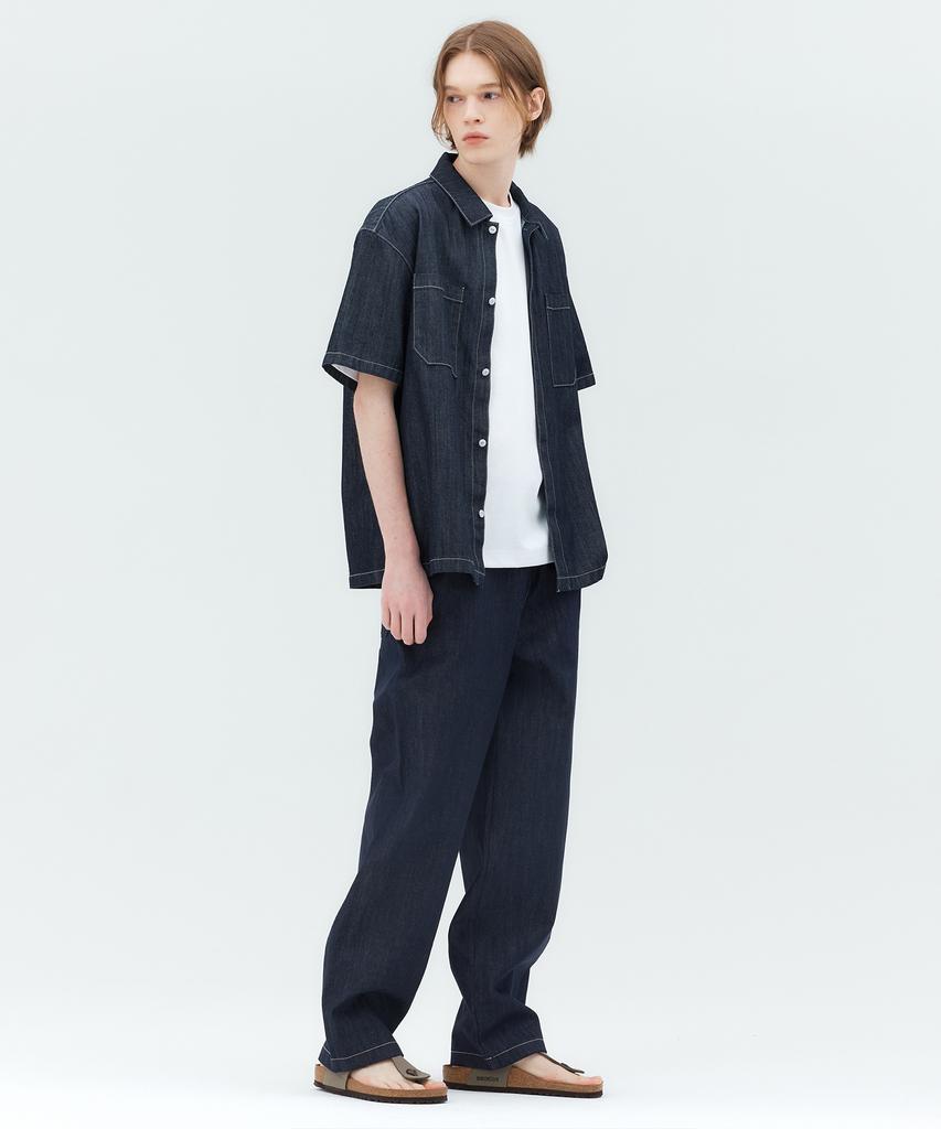 MINDBRIDGE Non-Faded Denim Oversized Short Sleeve Shirt Myws3153