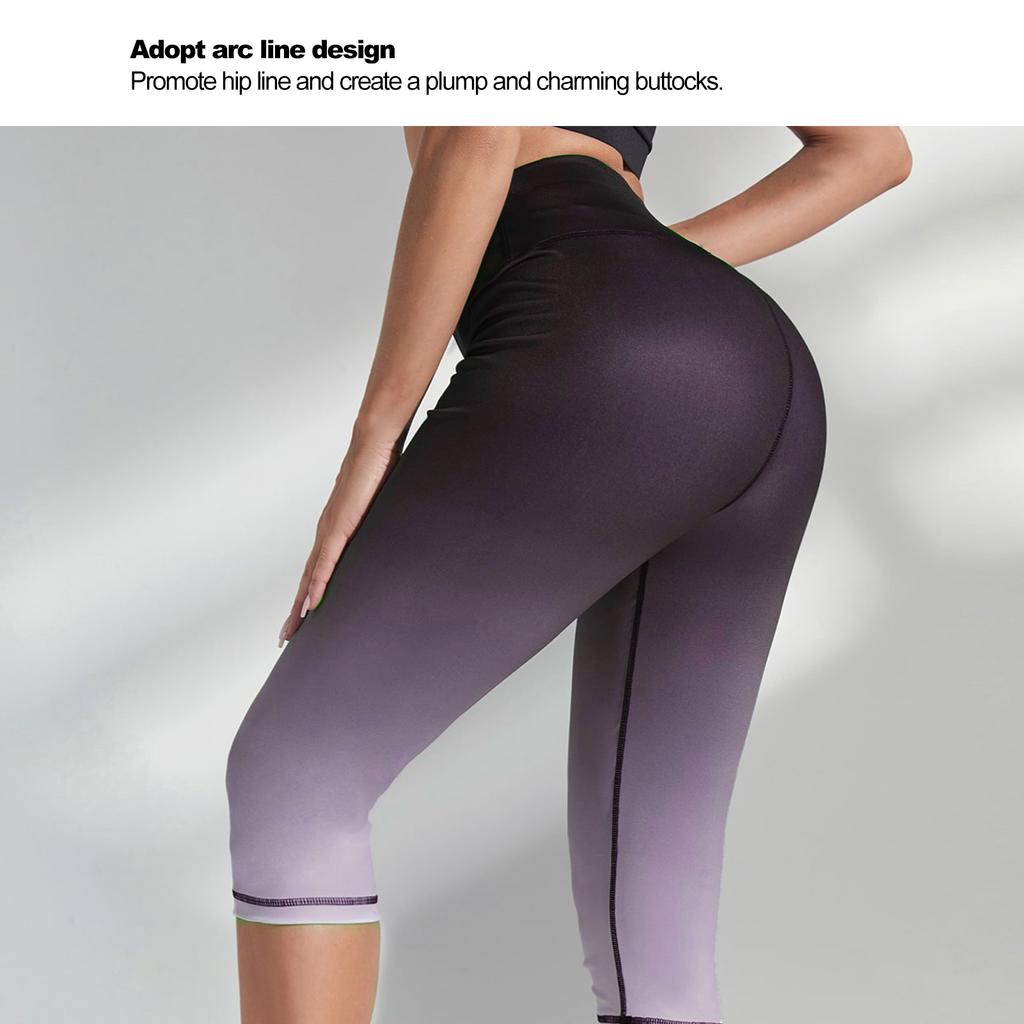 Women High Waist   Pants Gradient Black Buttock Lifting Legs Slimming Fitness Tight Cropped Trousers