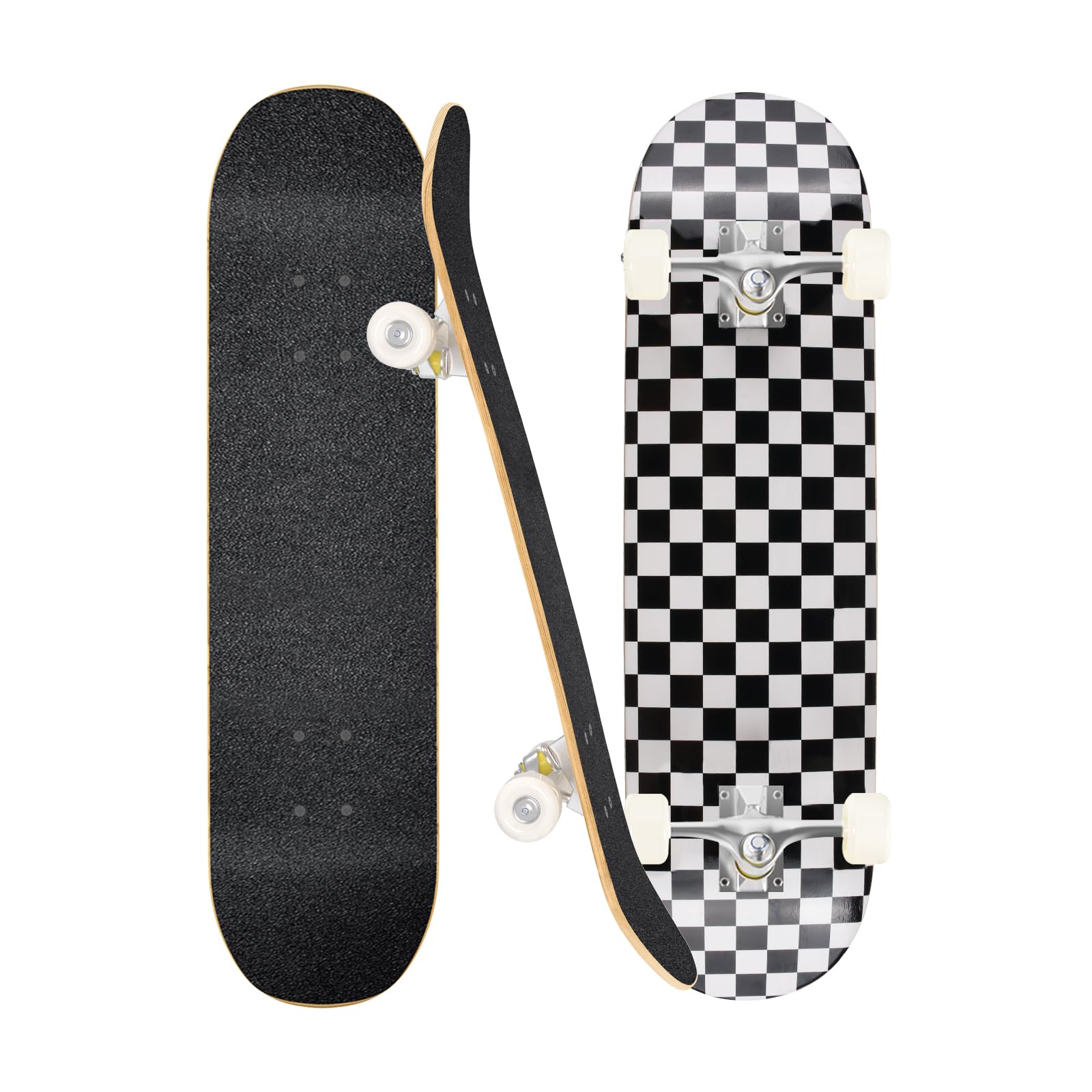 SOHAPI J-Board Skateboard, Kickboard for Kids and Adults, Boys and Girls Birthday Gift, Outdoor Toy (Black and White Checkered)