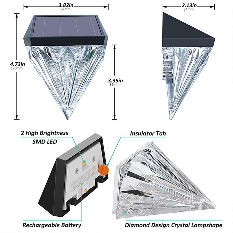 Diamond Solar Fence Light Solar Deck Light Outdoor Waterproof Solar Step Light Solar Wall Light For Garden Yard Patio Stair Post