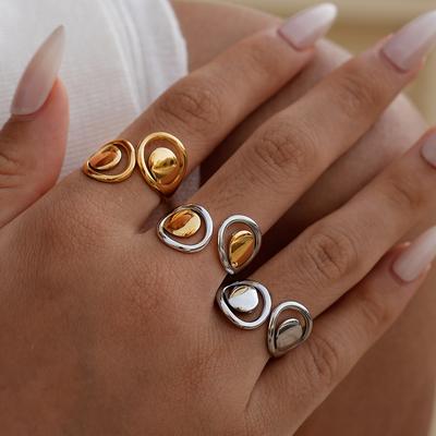 Stainless Steel Water Drop Hollow Rings for Women Open Adjustable Geometric Rings Simple Stylish Party Daily Wear Jewelry Gifts