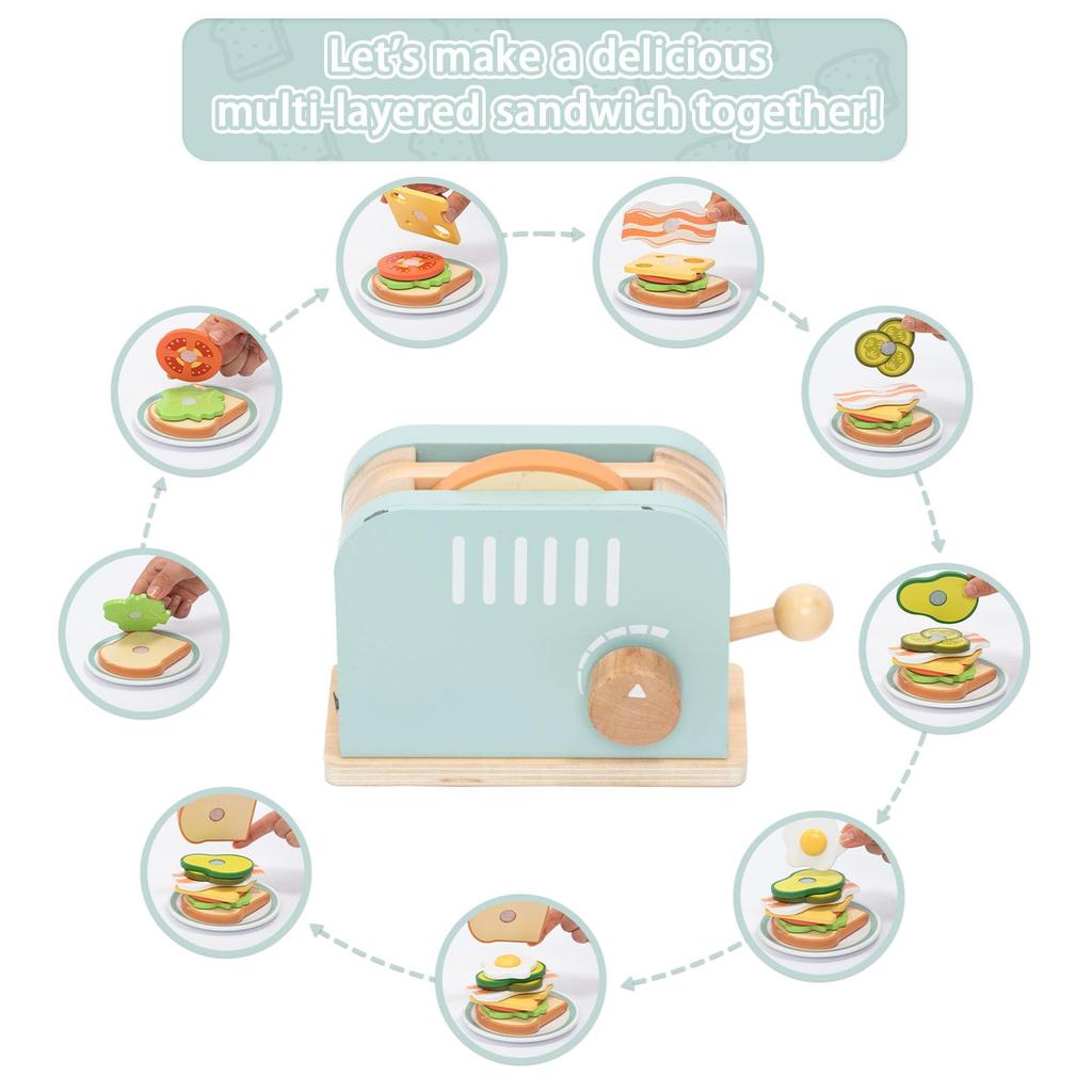 UMU Toy Bread Maker Kitchen Wooden Pretend Play Set with Toast Food Realistic Montessori Natural Gift for Cooking Toy Set Set, Cookware, Toy, Toys,