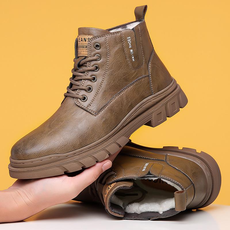 Autumn and Winter New Men's Big-headed Men's Cotton Shoes, Velvet Warm Fashion Tooling Boots, Martin Boots, Thickened Boots for Men