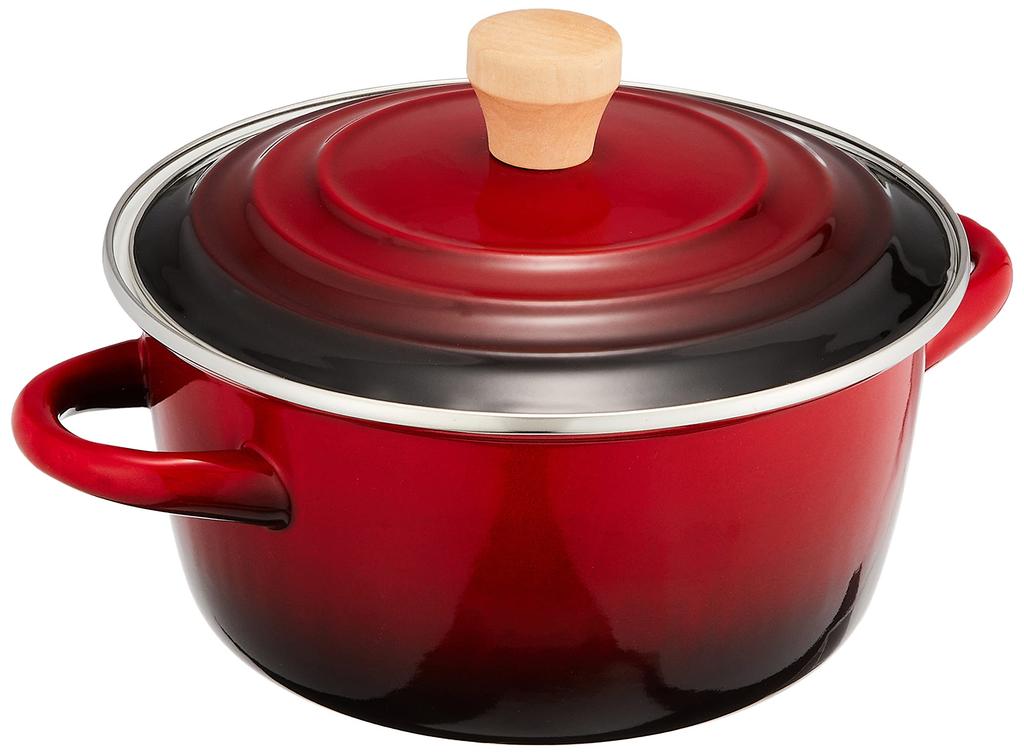 Wahei Freiz Enamel Pot with Lid for and Jam 20cm Red with Lid IH Compatible Lubani Pot-au-feu RA-9790