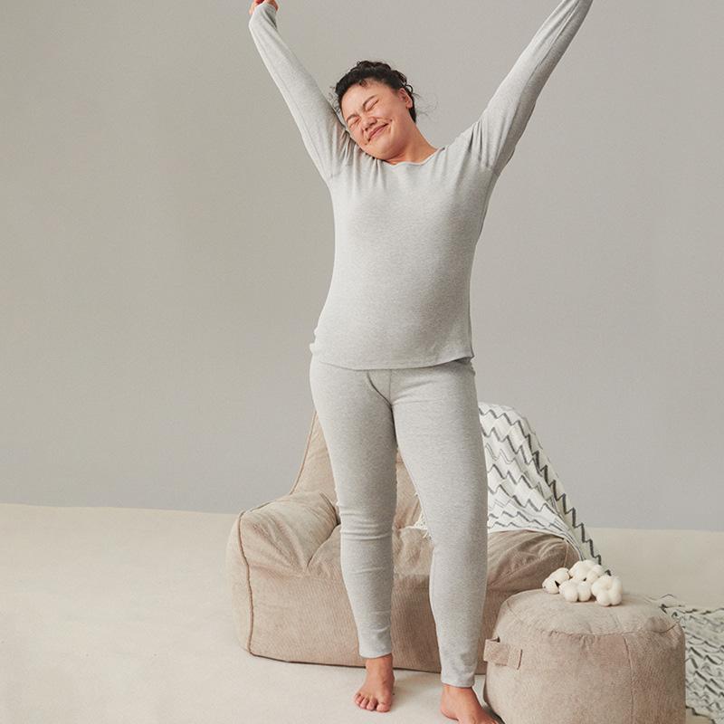 Cotton Thermal Underwear Thickened Plus Size Women's Suit Double-sided Brushed Bottoming Round Neck Winter