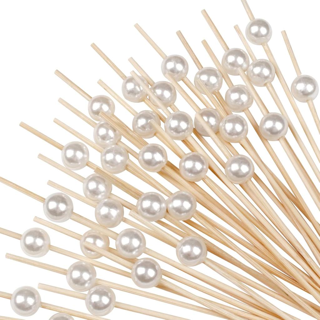 100 Pcs Cocktail Picks for Appetizers - Long Decorative Toothpicks for Party, Fancy Bamboo Skewers Sticks for Food Drink - white