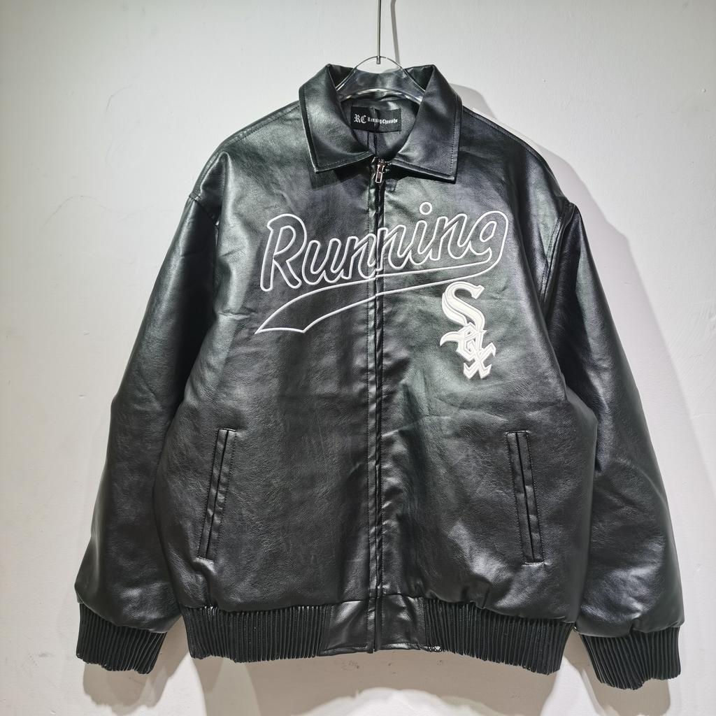 Grenzüberschreitende, amerikanische Streetwear-Baseballjacke mit Buchstabenstickerei, Profil aus PU-Leder, Reversjacke