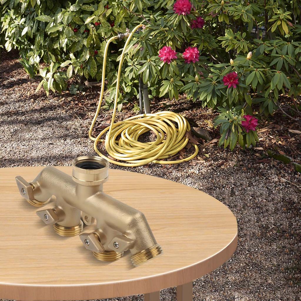 Heavy Duty Construction Way Garden Hose Splitter Leak Proof Design Shut Off Valves Manual Measurement Deviation