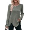 Women's Long Sleeve Ribbed Knit Button Down T-Shirt - Soft Brushed Cotton Crewneck Casual Top
