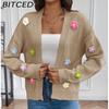 BITCED Hand-Crocheted Floral Sweet Knit Cardigan Sweater Jacket for Women Lazy-Chic Style Casual Oversized Knitwear