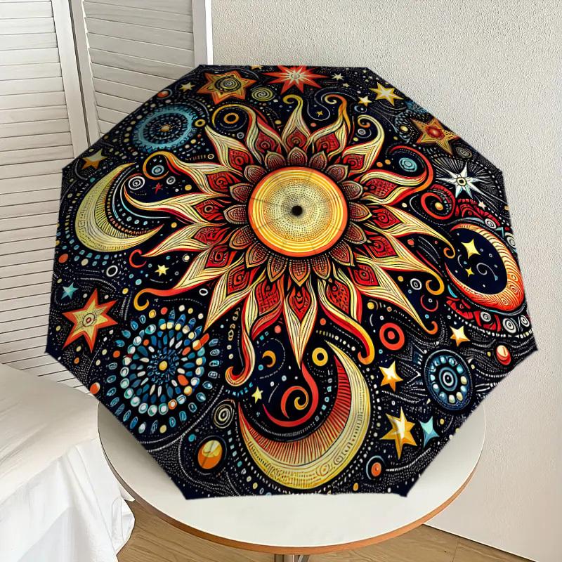 

1pc Celestial Mandala Automatic Folding Umbrella, Heavy-Duty 8-Rib Construction, Perfect for Everyday yy251114106